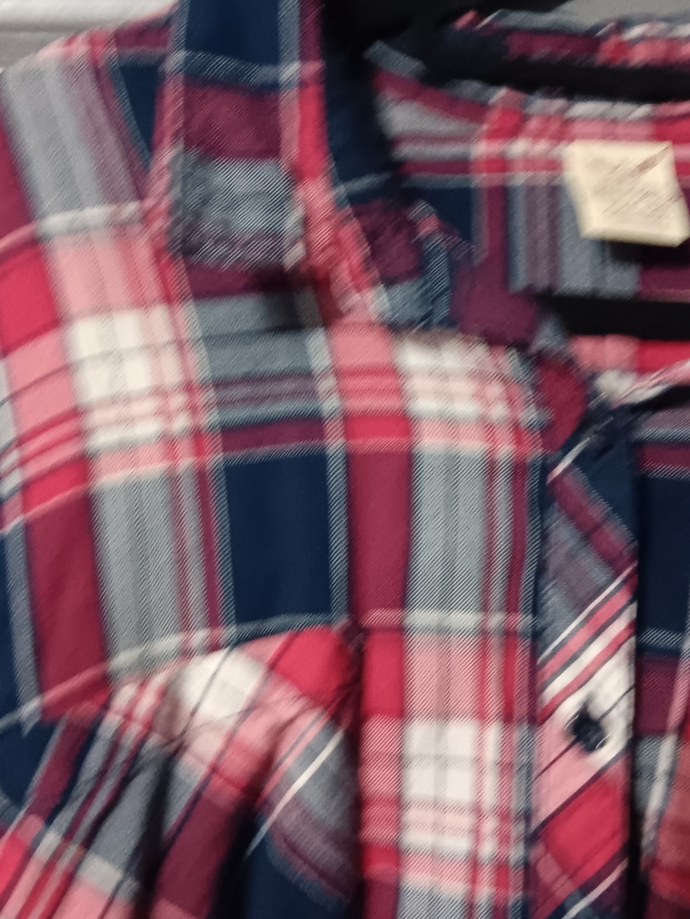 Faded Glory Red, Navy & White Plaid Button-Down Shirt - Picture 3 of 7